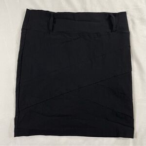 Vanity Large Black Mini Skirt - Stretch - Pull-on - Patched Cross Fabric Detail